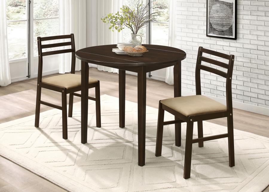 3-piece Round Drop Leaf Dining Table Set Cappuccino