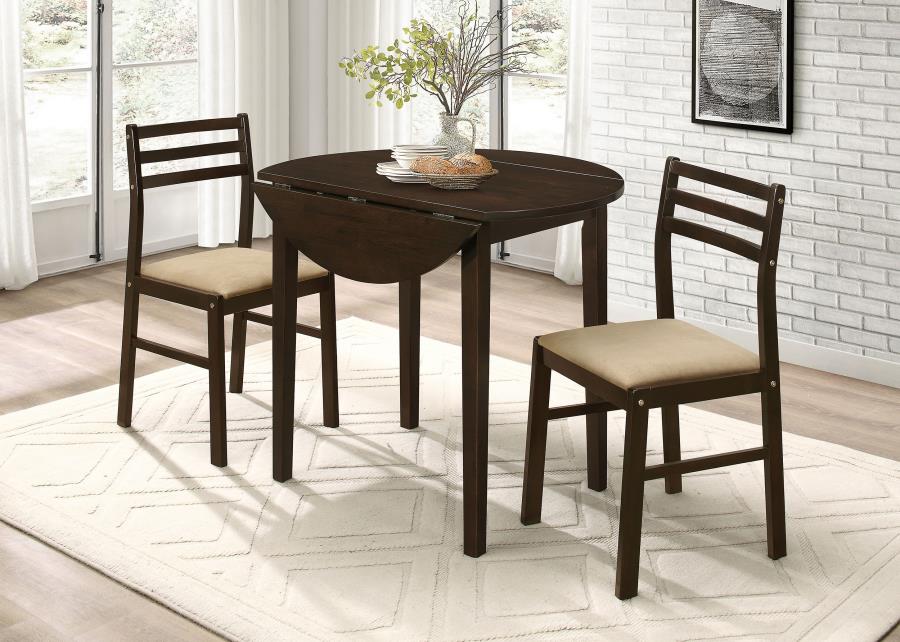 3-piece Round Drop Leaf Dining Table Set Cappuccino