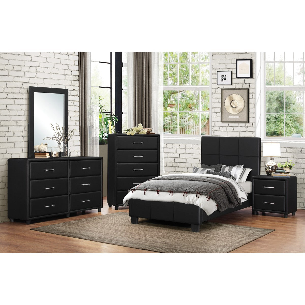 Black Faux Leather Twin Bedframe