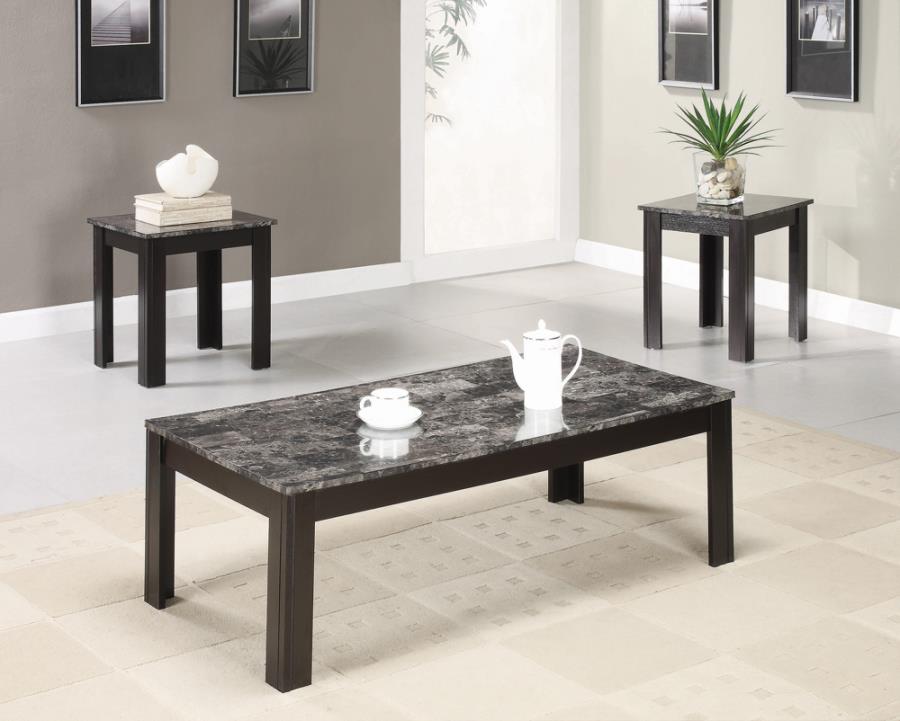 Black 3-PC Faux marble coffee table set