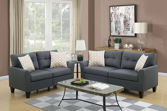 Gray Tufted Back Sofa & Loveseat Set